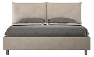 Letto Matrimoniale 160x190 cm con Rete e Contenitore Giroletto con Alzata Comoda Imbottito in Microfibra Appia Sabbia