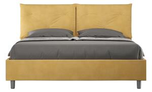 Letto Matrimoniale 160x190 cm con Rete e Contenitore Giroletto con Alzata Comoda Imbottito in Microfibra Appia Ocra