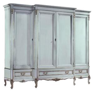 MOBILI 2G - Armadio 4 porte Classico Legno Shabby Bianco Argento 252x60x242
