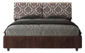 Letto Matrimoniale 160x200 cm con Rete e Contenitore con Testata e Alzata Comoda Imbottito in Tessuto Agata Mados Bordeaux