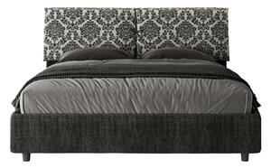Letto Matrimoniale 160x190 cm con Rete e Contenitore con Testata e Alzata Comoda Imbottito in Tessuto Agata Mados Blu
