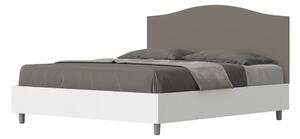 Letto Matrimoniale 160x190 cm con Rete e Contenitore Alzata Comoda Struttura Bianco Frassico e Testata in Similpelle Grace Cappuccino