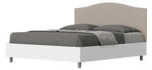 Letto Matrimoniale 160x190 cm con Rete e Contenitore Alzata Comoda Struttura Bianco Frassico e Testata in Similpelle Grace Tortora
