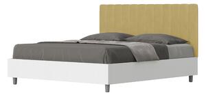 Letto Matrimoniale 160x190 cm con Rete e Contenitore Alzata Comoda Struttura Bianco Frassico e Testata in Microfibra Kaia Ocra