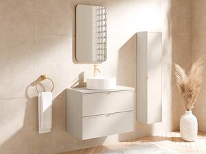 Mobile bagno sospeso con lavabo da appoggio rotondo e colonna Beige 80 cm - ONDIL