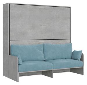 Letto Doppio A Scomparsa Kando Con Divano Cemento e Azzurro