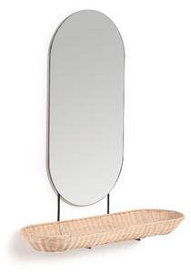 Specchio da parete Ebian grande con mensola in rattan finitura naturale 80 x 29 cm