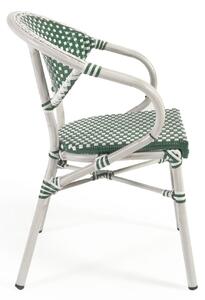 Sedia bistrot da esterno Marilyn alluminio braccioli e rattan sintetico verde e bianco