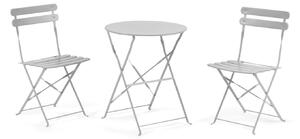 Set da esterno Beryl con tavolo e 2 sedie pieghevoli in metallo grigio chiaro