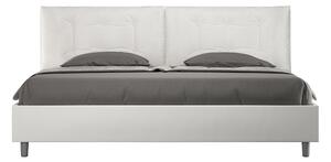 Letto Matrimoniale King Size 200x200 cm con Rete e Contenitore Testata con Cuscini Imbottito in Similpelle Annalisa Large Bianco