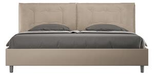 Letto Matrimoniale King Size 200x200 cm con Rete e Contenitore Testata con Cuscini Imbottito in Similpelle Annalisa Large Tortora