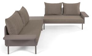 Set esterno Zaltana divano ad angolo, tavolo alluminio verniciato marrone opaco 164cm