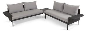 Set esterno Zaltana divano ad angolo, tavolo alluminio verniciato nero opaco 164cm