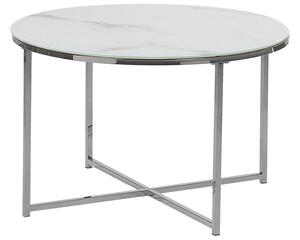 Tavolino Rotondo Effetto Marmo Bianco Base Argento 70 cm Glam Moderno Minimalista Beliani