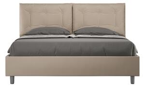 Letto Matrimoniale 160x200 cm con Rete e Contenitore con Alzata Comoda Imbottito in Similpelle Annalisa Tortora