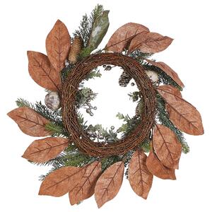 Corona Di Natale Verde Materiale Sintetico Legno Pigne Neve Design Tradizionale Rotondo 60 cm Beliani