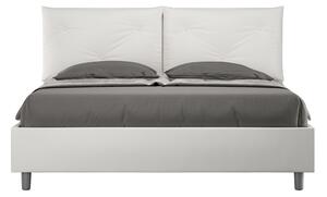 Letto Matrimoniale 160x190 cm con Rete e Contenitore con Alzata Comoda Imbottito in Similpelle Appia Bianco