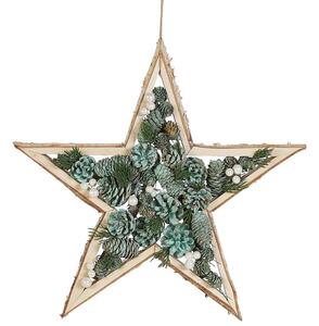 Decorazione da parete in legno verde a forma di stella decorativa natalizia con pigne design boho Beliani