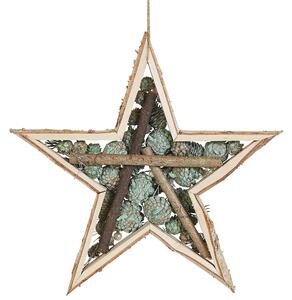 Decorazione da parete in legno verde a forma di stella decorativa natalizia con pigne design boho Beliani