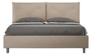 Letto Matrimoniale 160x190 cm con Rete e Contenitore con Alzata Comoda Imbottito in Similpelle Appia Tortora