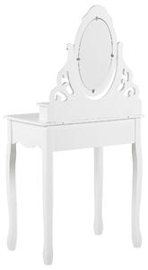 Tavolo da Toeletta Bianco Sgabello Specchio Ovale Inclinabile 4 Cassetti Soggiorno Design Scandinavo Beliani
