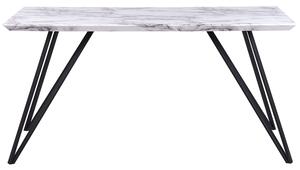 Tavolo da Pranzo Bianco con Piano in MDF Nero Gambe in Metallo 150 x 80 cm Effetto Marmo Glamour Industrial Beliani
