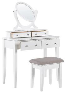 Tavolo da Toeletta Bianco Sgabello Specchio Ovale Inclinabile 4 Cassetti Soggiorno Design Scandinavo Beliani