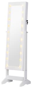Homcom Armadio Specchio Portagioie Organizzatore per Gioielli Bloccabile con 20 Luci LED, Bianco, 40x37x146 cm|Aosom