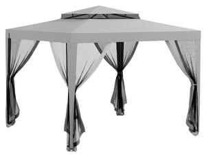 Outsunny Gazebo da Giardino 3x3 m con Zanzariera, Doppio Tetto e 8 Fori, in Acciaio e Poliestere, Grigio | Aosom Italy