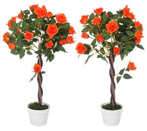 Outsunny Pianta Finta di Camelia da 21 Fiori con Vaso Riempito in Cemento e Muschio, Ø18x90 cm, Arancione | Aosom Italy
