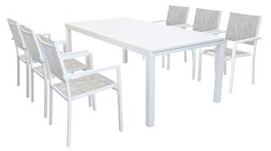 DEXTER - set tavolo in alluminio cm 200/300 x 100 x 74 h con 6 poltrone Venus
