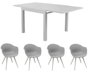JERRI - set tavolo in alluminio cm 90/180 x 90 x 75 h con 4 Poltrone Dynamo