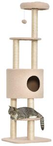 PawHut Albero Tiragraffi per Gatti a 5 livelli Multi-attività Morbido con Cuccia Palla Sospesa in Sisal Peluche Beige|Aosom