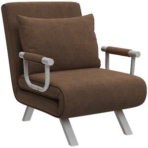 HOMCOM Poltrona Letto Reclinabile 2 in 1 con Schienale su 5 Posizioni e Cuscino, Sedia Moderna è in metallo, 65x69x80cm, Marrone | Aosom Italy