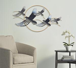 Pannello decorativo 3D da parete in metallo raffigurante degli uccelli in volo 91x6x h 50,5 cm peso 1,300 kg vari colori cornice dorata
