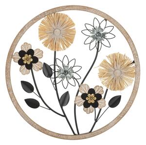 Pannello decorativo 3D da parete in metallo e legno composto da eleganti fiori , KOMAN -A Dimensioni 50x3x h 50 cm peso 0,800 kg colori Marrone e nero
