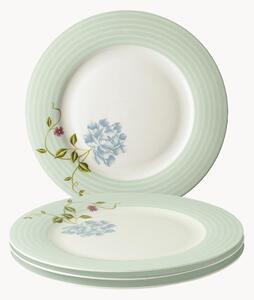 Set di 4 piatti piani in porcellana Mint Candy Stripe