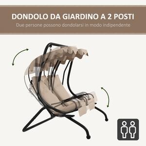 Outsunny Dondolo da Giardino 2 Posti con Tetto Parasole, in Acciaio e Poliestere, 170x136x170 cm, Beige