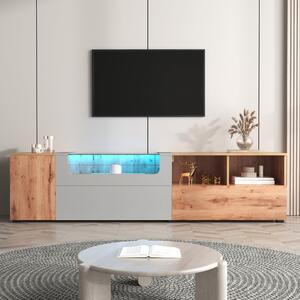 Mobile TV nei colori grigio chiaro e legno rustico con LED, Vetrina con Ripiani e Ante, Naturale|Aosom