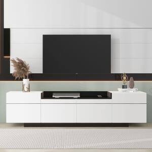 Mobile TV Basso con Tre Ante e Spazio per Riporre in Nero Lucido, Design Moderno, Bianco