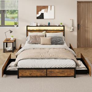 Costway Struttura letto king size con luci e set 2 comodini moderni, Letto piattaforma e tavolini industriali da divano