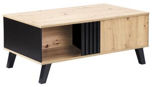 Tavolino da Salotto Design in Legno Colorato e Nero 100 x 60 x 53 cm con Cassetti, Multifunzionale, Naturale