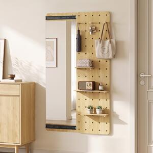 Costway Specchio da parete con pannello forato pannello forato legno con ganci e ripiani rimovibili, Set specchio portaoggetti per ingresso e camerino