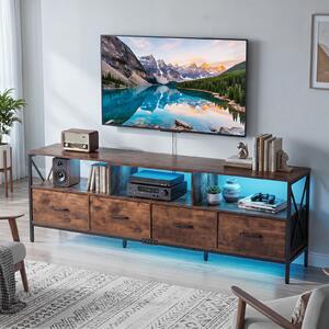 Costway Mobile tv industriale da 80" con luci led dimmerabili, Mobile multimediale con telecomando 3 scomparti aperti per soggiorno Marrome
