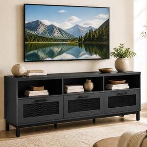 Costway Mobile porta tv fino a 75" con ampio piano 3 cassetti in rete, Supporto per televisore da terra per soggiorno e camera da letto Nero