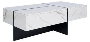 Tavolino da Salotto effetto Marmo con Sistema di Illuminazione a LED Controllato tramite App, Bianco e Nero