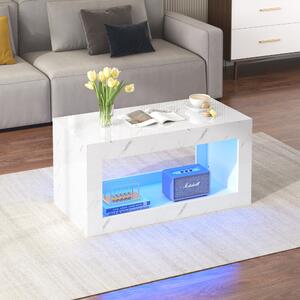 Tavolino da Salotto Lucido con Ripiano Aperto, Effetti Luminosi LED Controllabili tramite App, Bianco
