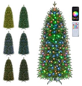 Costway Albero di natale slim artificiale con luci incorporati con base e telecomando, Albero natale automatico per interno e esterno 80 x 190 cm
