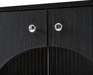 Credenza con Porte in Vetro di Rattan e Porta Semirotonda, 160x40x80 cm, Nero