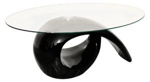 Tavolino da Caffè con Ripiano Ovale in Vetro Nero Lucido